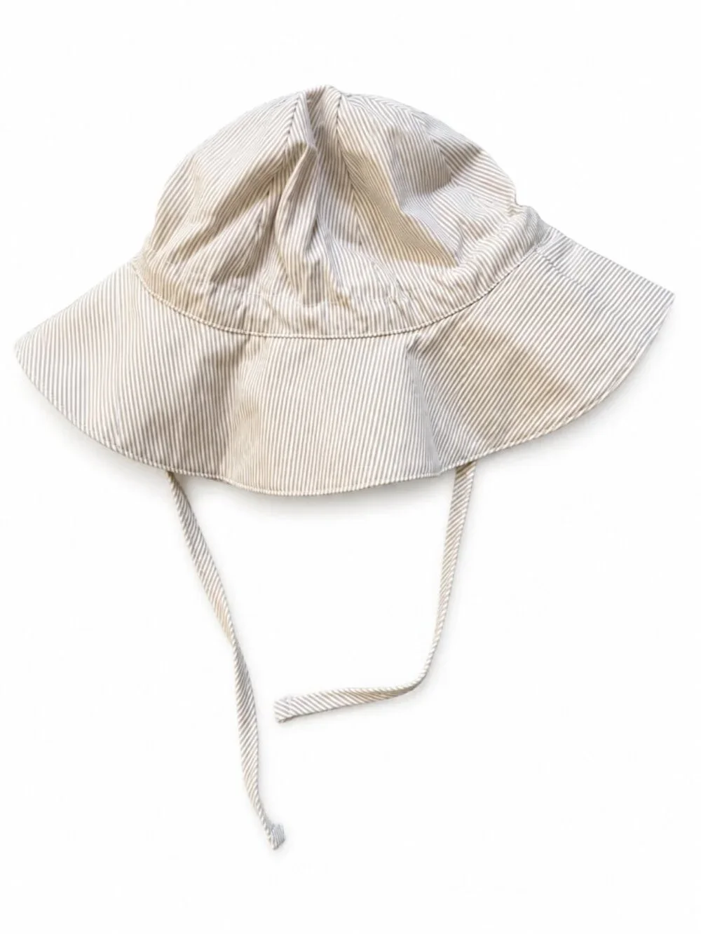 NWOT Baby Neutral Beige Striped Cotton Sun Bonnet Hat Size 48 Tie Chin Strap